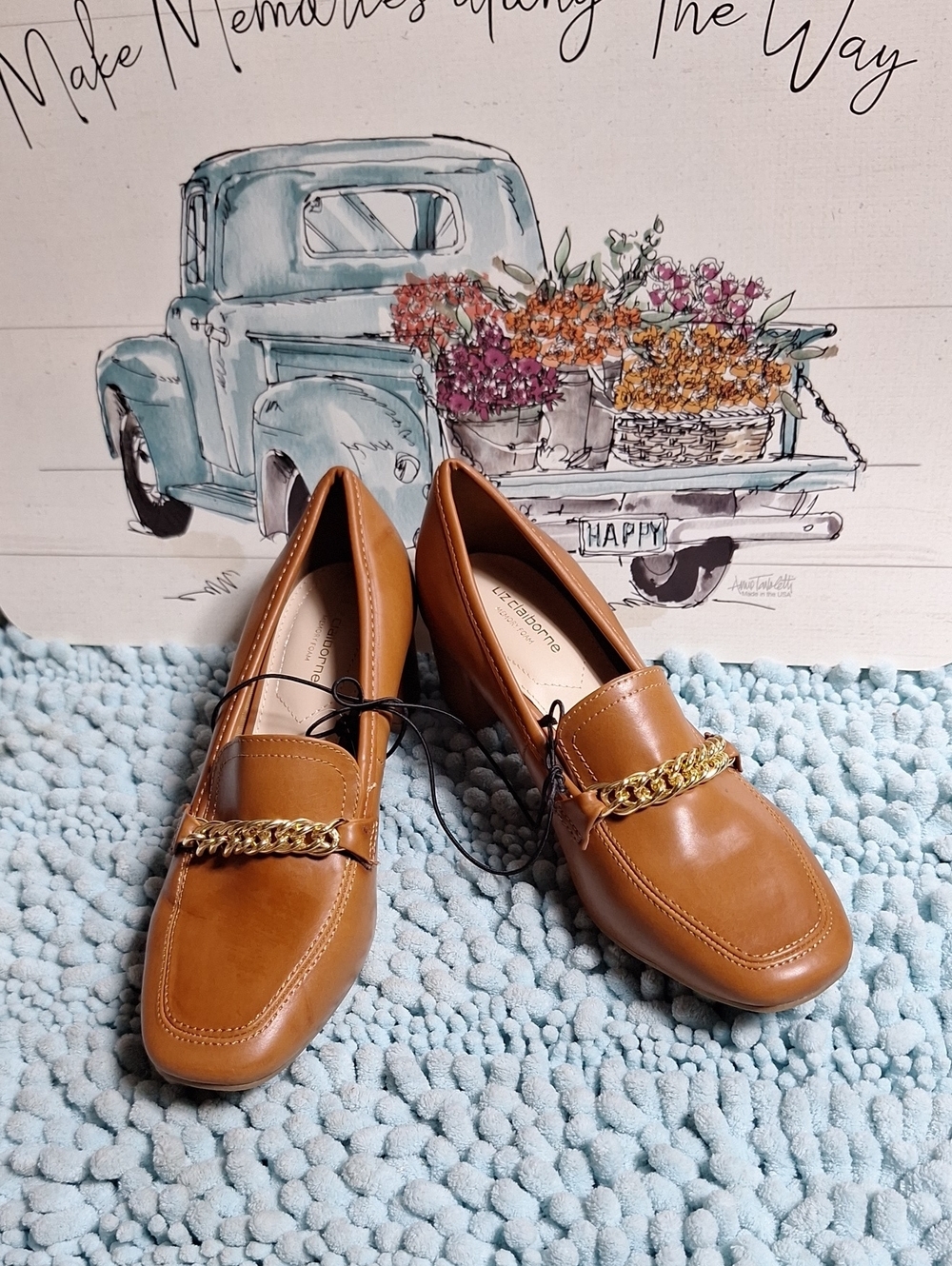 Liz Claiborne Cognac Chain-Trim Heels